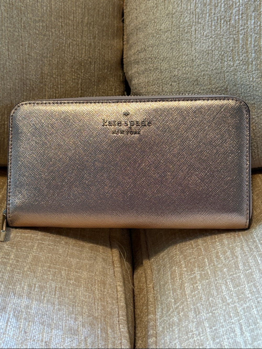 kate spade Metallic Rose Gold Saffiano Wallet